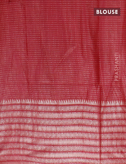 Semi tussar saree dark maroon with allover batik prints and long zari woven border