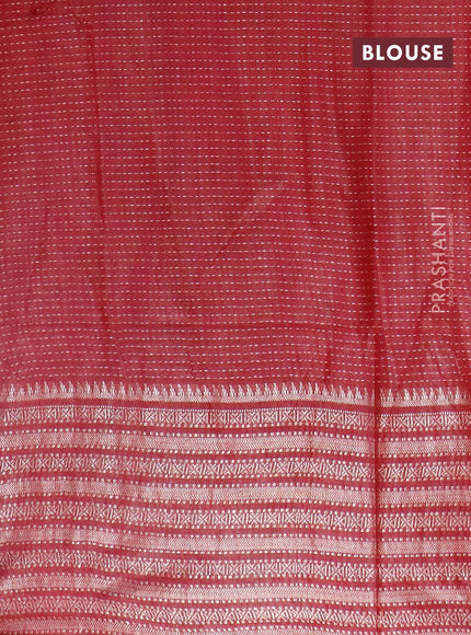 Semi tussar saree dark maroon with allover batik prints and long zari woven border