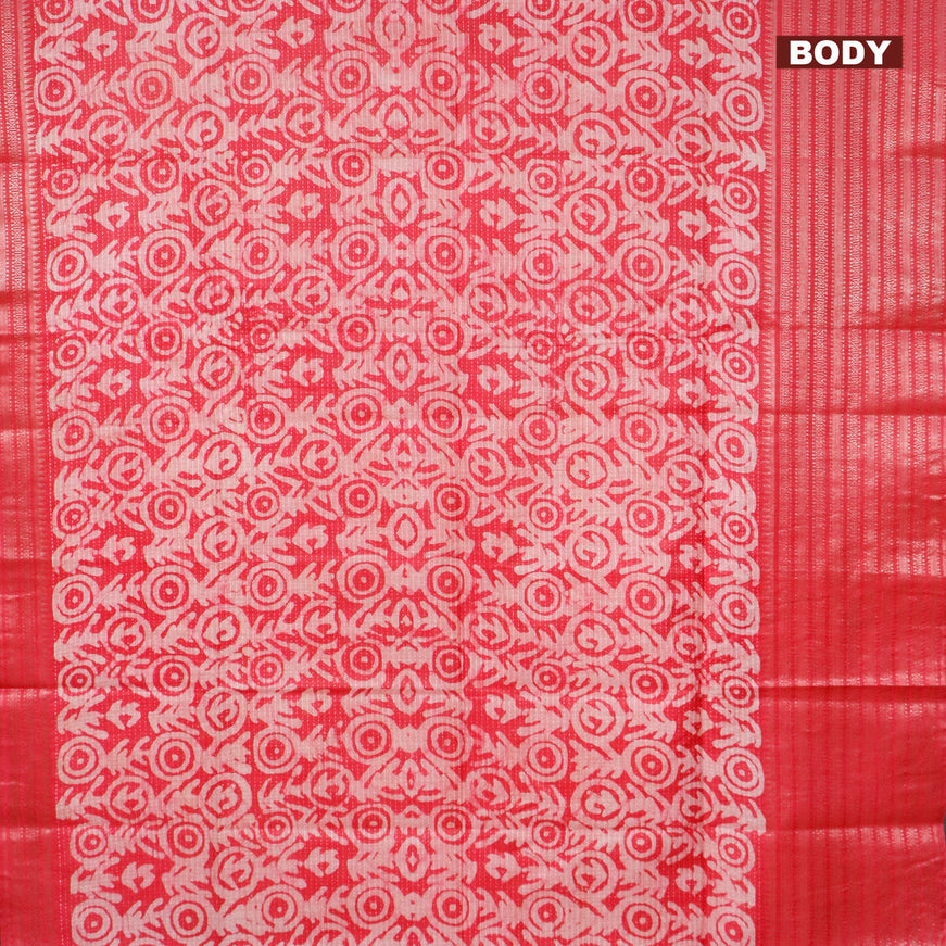 Semi tussar saree pink with allover batik prints and long zari woven border