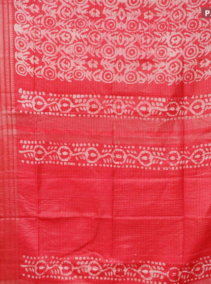 Semi tussar saree pink with allover batik prints and long zari woven border