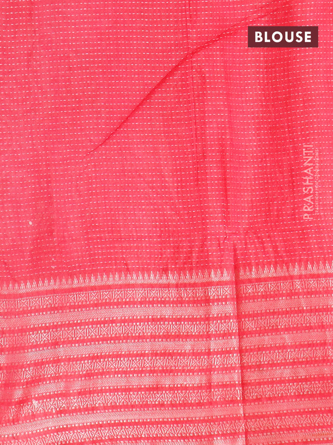 Semi tussar saree pink with allover batik prints and long zari woven border