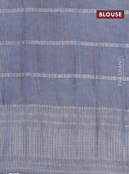 Semi tussar saree grey with allover batik prints and long zari woven border