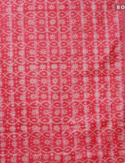 Semi tussar saree pink with allover batik prints and long silver zari woven border