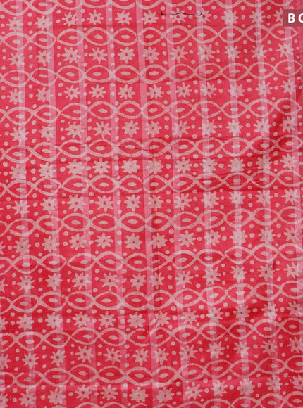 Semi tussar saree pink with allover batik prints and long silver zari woven border