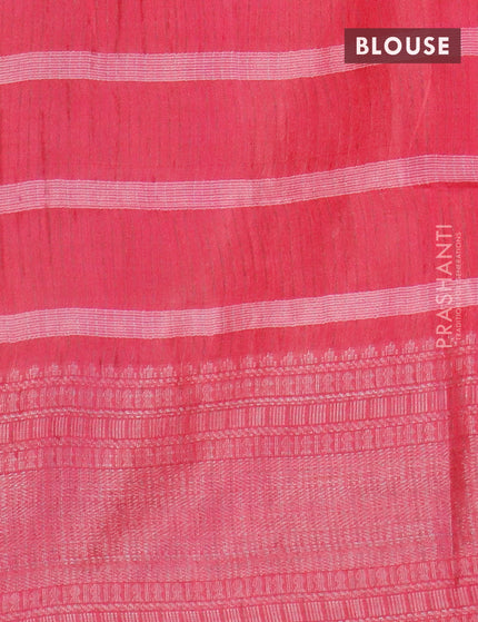 Semi tussar saree pink with allover batik prints and long silver zari woven border