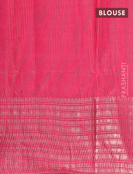 Semi tussar saree off white and pink with allover batik prints and long zari woven border