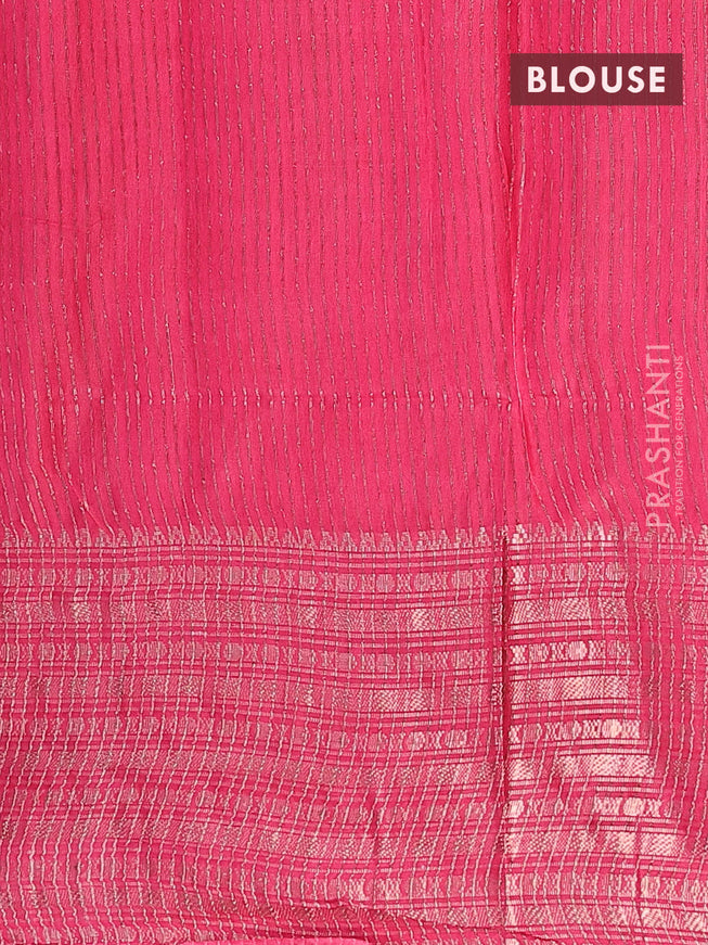 Semi tussar saree off white and pink with allover batik prints and long zari woven border