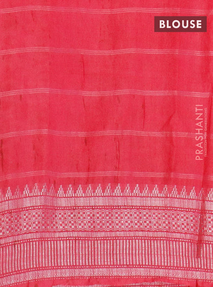 Semi tussar saree pink with allover batik prints and temple design silver zari woven border