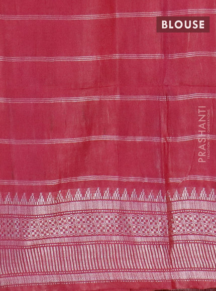 Semi tussar saree dark magenta pink with allover batik prints and temple design silver zari woven border