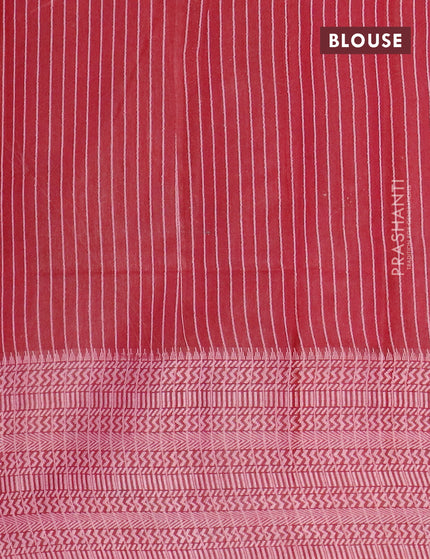 Semi tussar saree maroon and off white with allover batik prints and long thread woven border