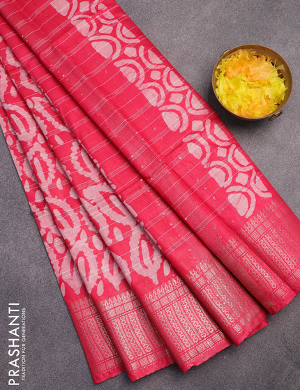 Semi tussar saree pink with allover batik prints and zari woven border