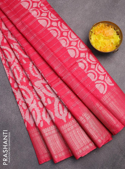 Semi tussar saree pink with allover batik prints and zari woven border