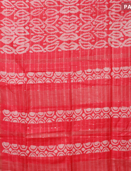 Semi tussar saree pink with allover batik prints and zari woven border