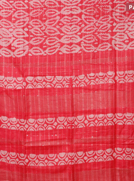 Semi tussar saree pink with allover batik prints and zari woven border