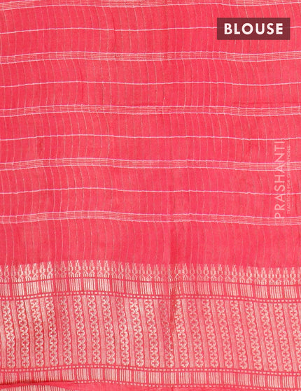 Semi tussar saree pink with allover batik prints and zari woven border