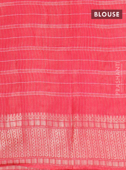 Semi tussar saree pink with allover batik prints and zari woven border