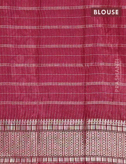 Semi tussar saree maroon with allover batik prints and zari woven border