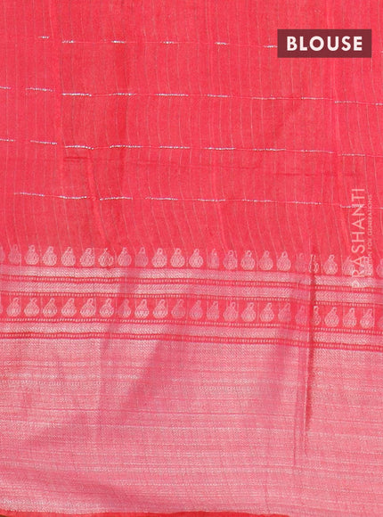 Semi tussar saree pink with allover batik prints and long silver zari woven border