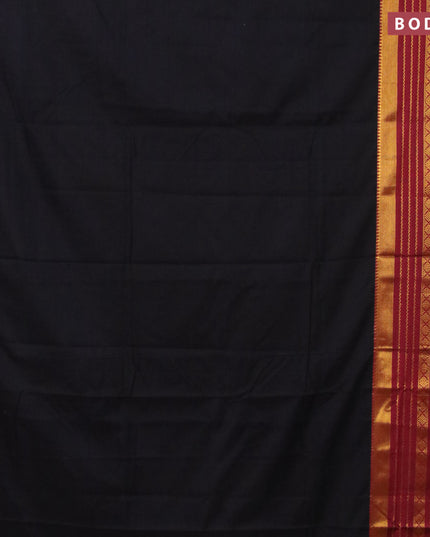 Narayanpet cotton saree black and maroon with plain body and long zari woven border