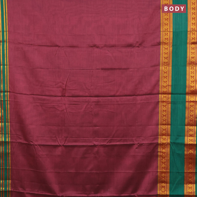 Narayanpet cotton saree maroon shade and green with plain body and rettapet zari woven border