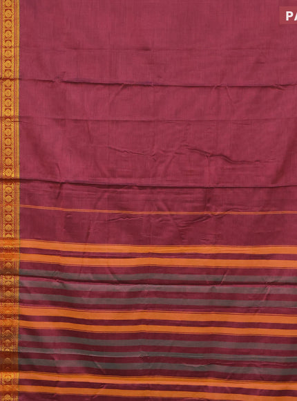 Narayanpet cotton saree maroon shade and green with plain body and rettapet zari woven border