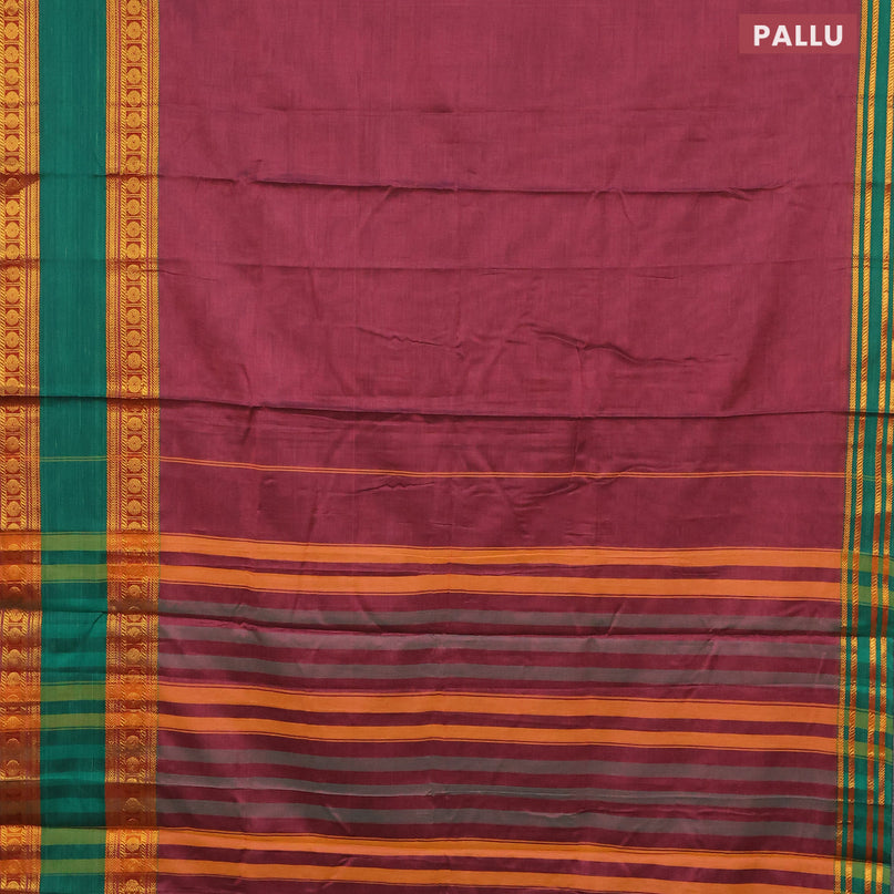 Narayanpet cotton saree maroon shade and green with plain body and rettapet zari woven border