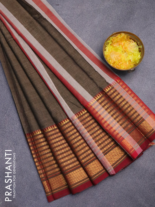 Narayanpet cotton saree grey shade and maroon with plain body and long zari woven border