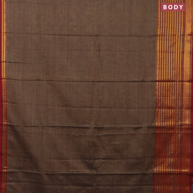 Narayanpet cotton saree grey shade and maroon with plain body and long zari woven border