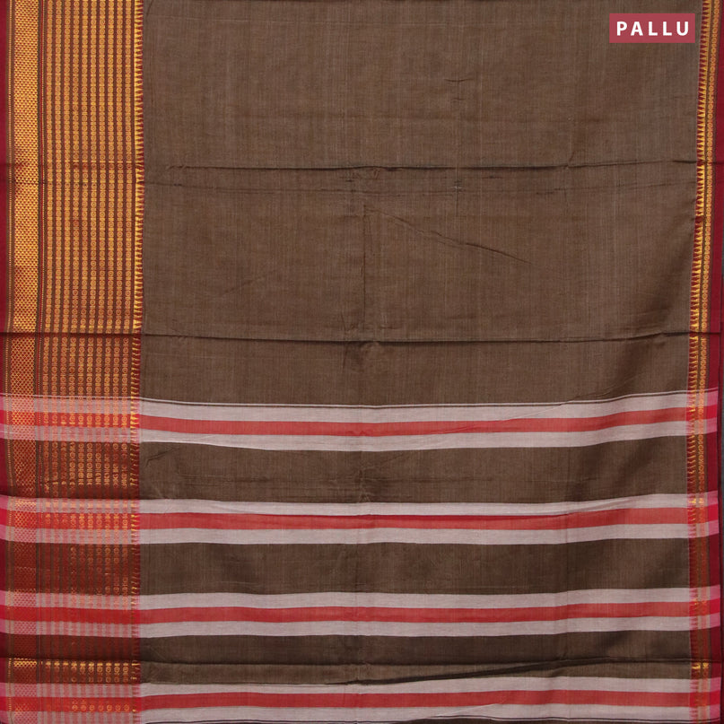 Narayanpet cotton saree grey shade and maroon with plain body and long zari woven border