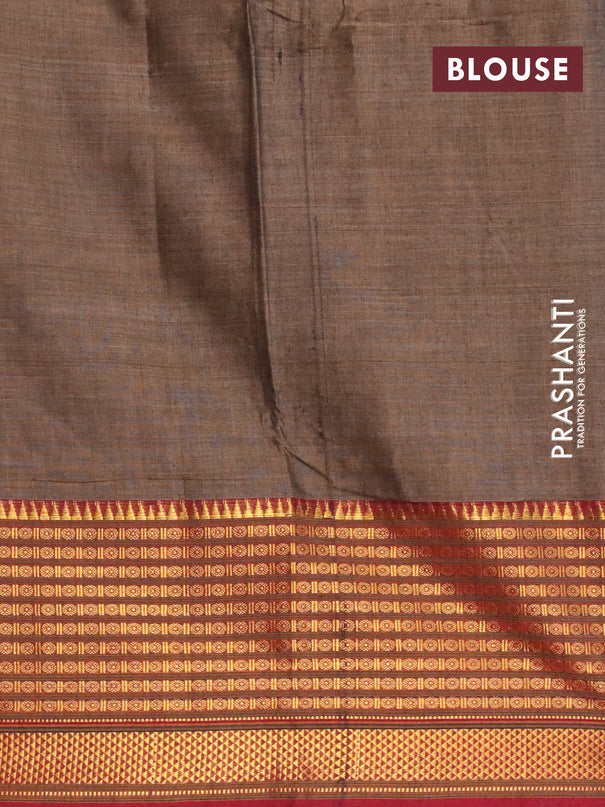 Narayanpet cotton saree grey shade and maroon with plain body and long zari woven border