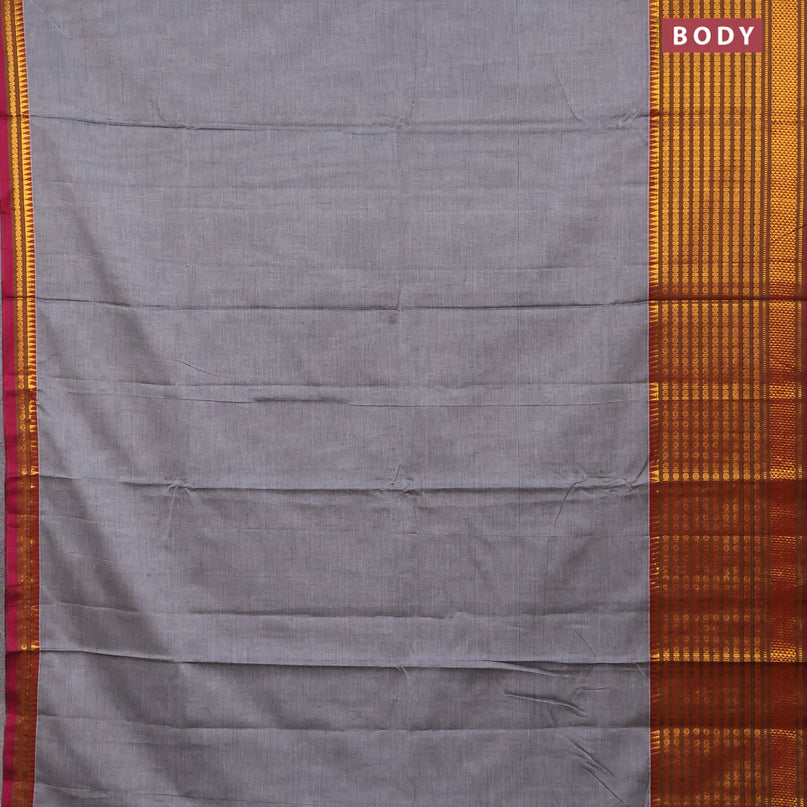 Narayanpet cotton saree grey and magenta pink with plain body and long zari woven border