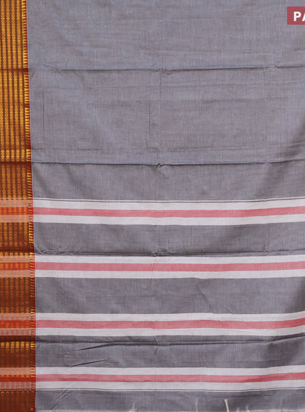 Narayanpet cotton saree grey and magenta pink with plain body and long zari woven border