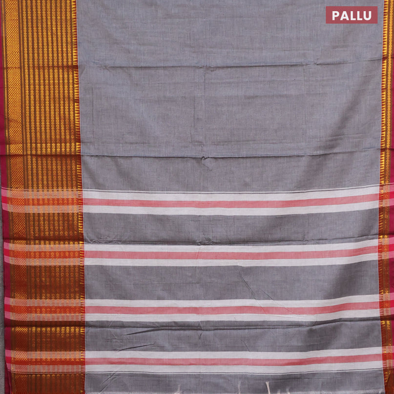 Narayanpet cotton saree grey and magenta pink with plain body and long zari woven border