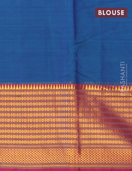 Narayanpet cotton saree bluish green and magenta pink with plain body and long zari woven border