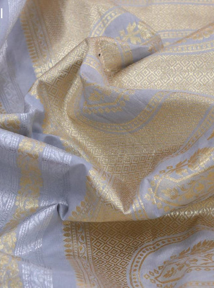 Banarasi cotton saree grey with allover silver & gold zari weaves and zari woven floral embroidery work border