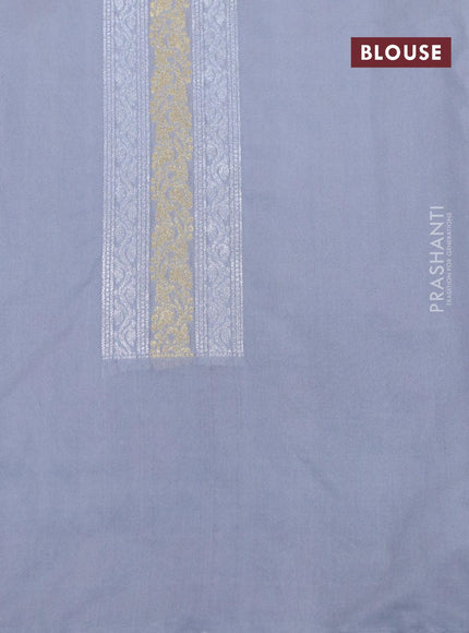 Banarasi cotton saree grey with allover silver & gold zari weaves and zari woven floral embroidery work border