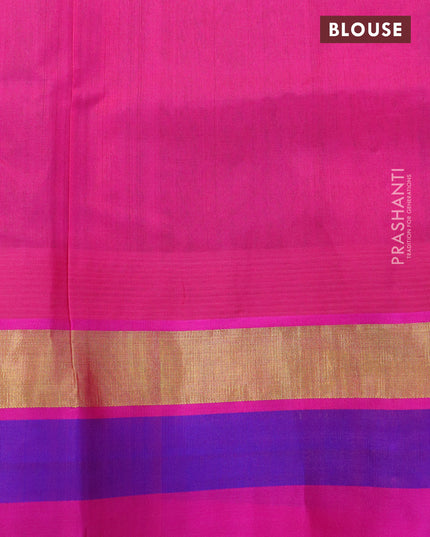 Kuppadam silk cotton saree grey and pink with floral zari woven buttas and temple design zari woven simple border