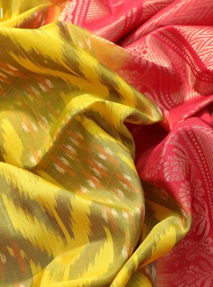 Ikat soft silk saree yellow and red with allover ikat weaves and zari woven border