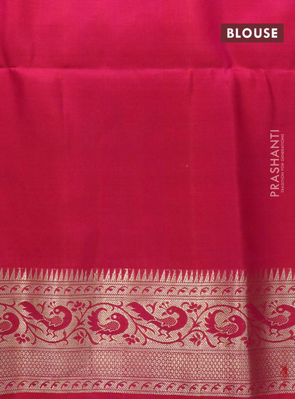 Ikat soft silk saree mehendi green and dual shade of pinkish red with allover ikat weaves and peacock zari woven border