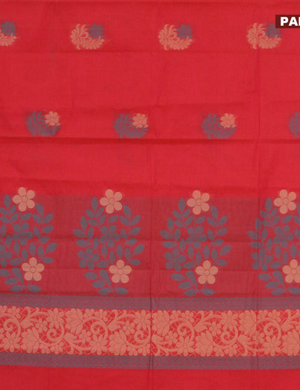 Nithyam cotton saree red and mustard yellow with thread woven buttas and thread woven border