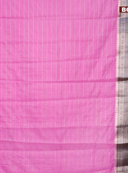 Semi dupion saree lavender and navy blue with allover zari stripes pattern and long zari woven border & meenakari blouse