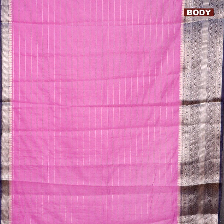 Semi dupion saree lavender and navy blue with allover zari stripes pattern and long zari woven border & meenakari blouse