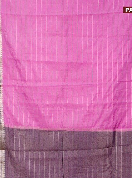 Semi dupion saree lavender and navy blue with allover zari stripes pattern and long zari woven border & meenakari blouse