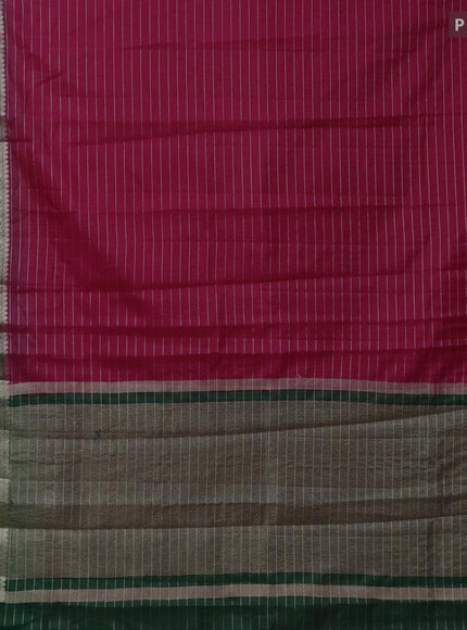 Semi dupion saree pink and bottle green with allover zari stripes pattern and long zari woven border & meenakari blouse