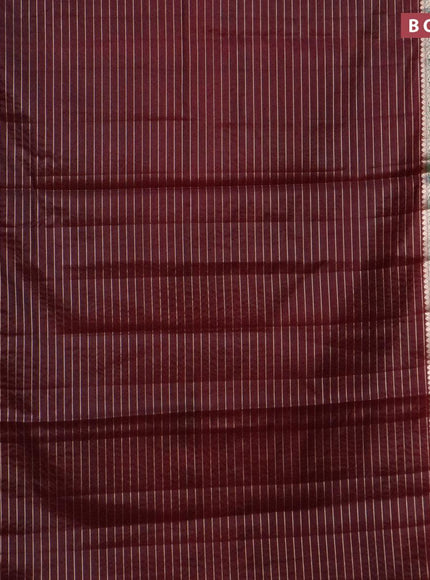 Semi dupion saree wine shade and dark green with allover zari stripes pattern and long zari woven border & meenakari blouse