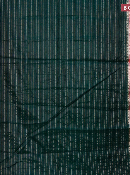 Semi dupion saree bottle green and dark pink with allover zari stripes pattern and long zari woven border & meenakari blouse