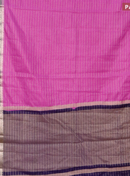 Semi dupion saree lavender and navy blue with allover zari stripes pattern and long zari woven border & meenakari blouse