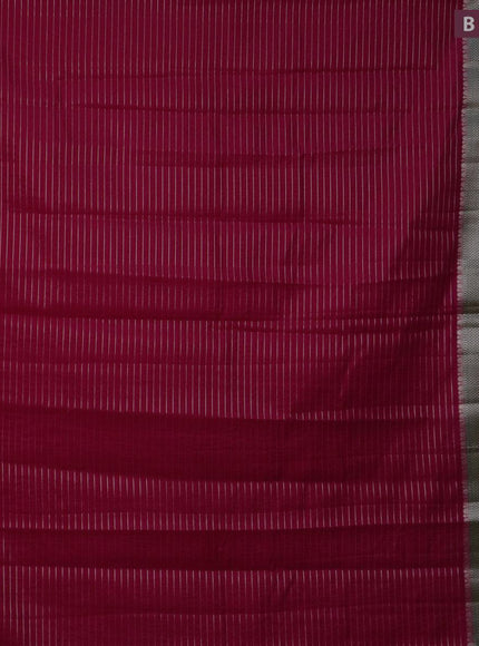 Semi dupion saree dark pink and bottle green with allover zari stripes pattern and long zari woven border & meenakari blouse