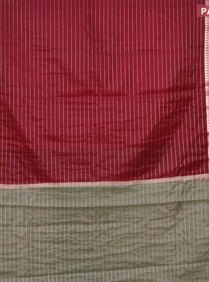 Semi dupion saree wine shade and dark green with allover zari stripes pattern and long zari woven border & meenakari blouse