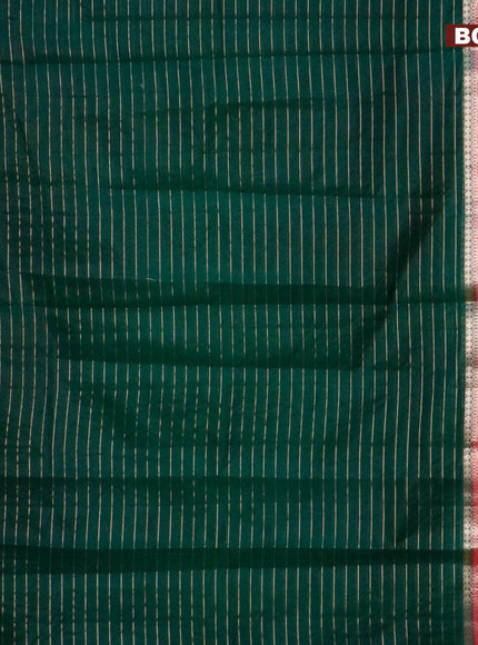 Semi dupion saree dark green and pink with allover zari stripes pattern and long zari woven border & meenakari blouse